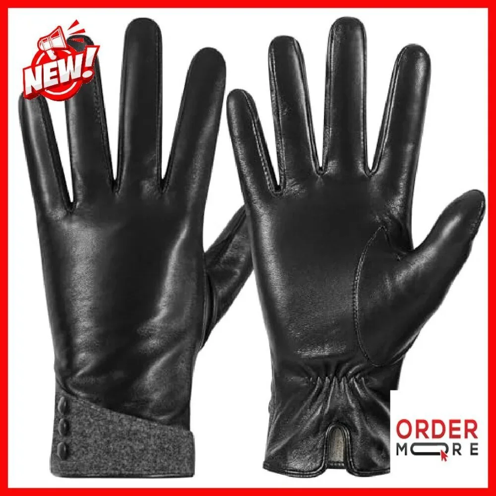 Genuine Leather Touchscreen Gloves, Cashmere Lined, Winter Driving